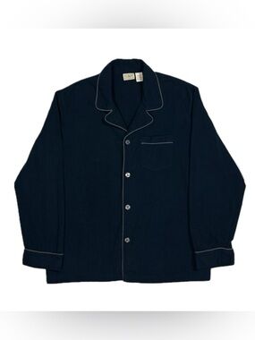 LL Bean 100% cotton navy button up front pocket pajama shirt top women’s large